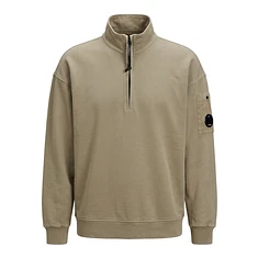 C.P. Company - Brushed and Emerized Diagonal Fleece Mixed Boxy Lens Half Zip Sweatshirt