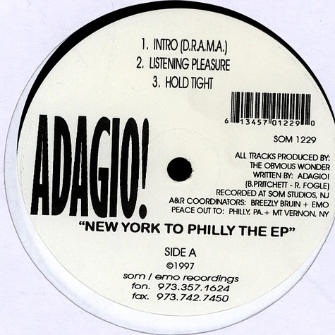 Adagio! - New York To Philly The EP - Vinyl 12