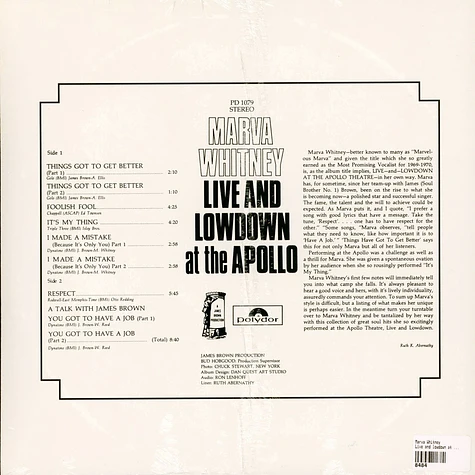 Marva Whitney - Live and lowdown at the Apollo