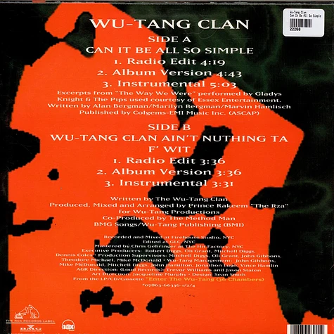 Wu-Tang Clan - Can It Be All So Simple / Wu-Tang Clan Ain't Nuthing Ta F' Wit