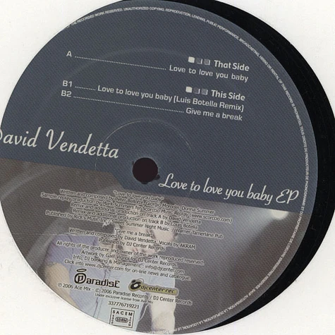 David Vendetta - Love to love you baby EP