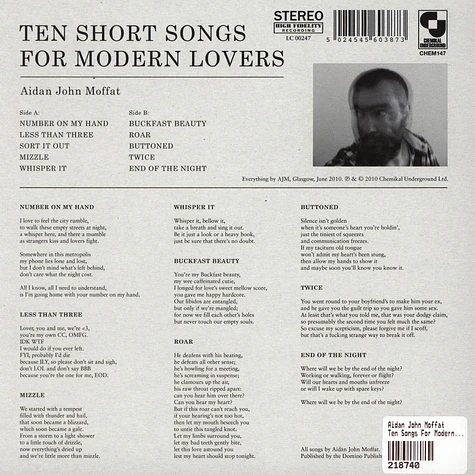 Aidan John Moffat - Ten Songs For Modern Lovers