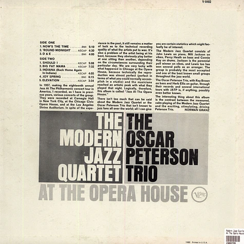 The Modern Jazz Quartet And The Oscar Peterson Trio - At The Opera House