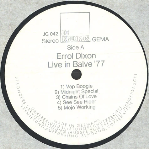 Errol Dixon - Live In der Balver Höhle