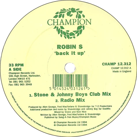 Robin S. - Back It Up