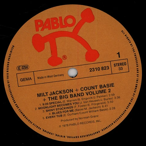 Milt Jackson + Count Basie Big Band - Milt Jackson + Count Basie + The Big Band Vol. 1