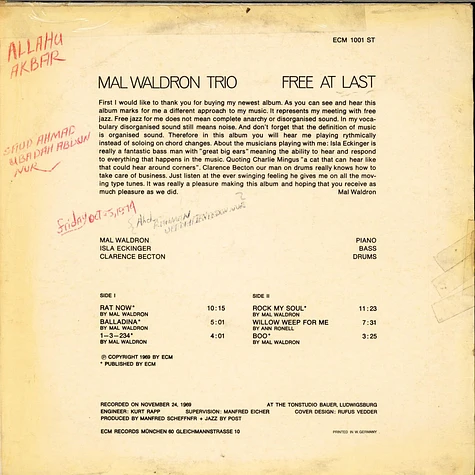 Mal Waldron Trio - Free At Last