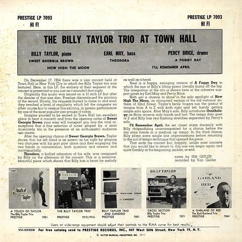 The Billy Taylor Trio - The Billy Taylor Trio At Town Hall