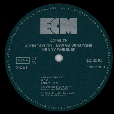 John Taylor , Norma Winstone, Kenny Wheeler: Azimuth - Azimuth