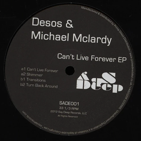 Desos & Michael McLardy - Can’t Live Forever EP