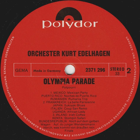 Orchester Kurt Edelhagen - Olympia Parade (Original-Musiken Zum Einzug Der Nationen 26. August 1972 - XX. Olympische Spiele München 1972)