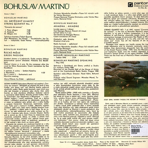 Bohuslav Martinu - String Quartet No.7, Greek Passion, Ariadne