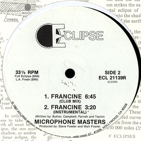 Microphone Masters - Too Cold Chillin' / Francine