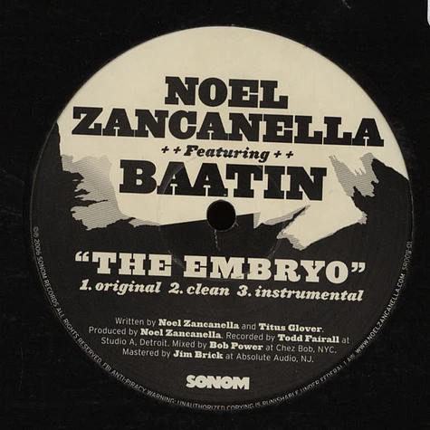 Noel Zancanella Featuring Baatin - The Embryo / Could It Be