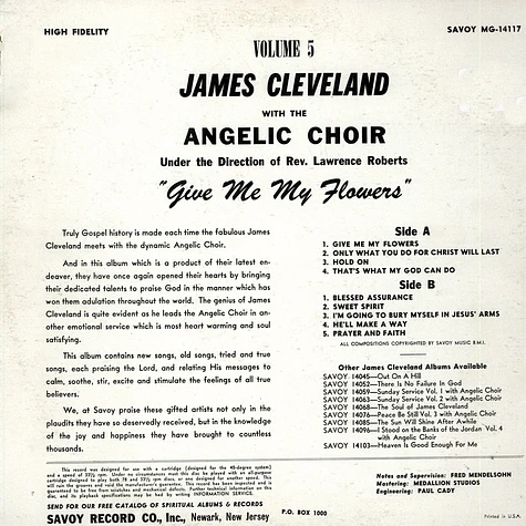 Rev. James Cleveland With The Angelic Choir - Volume 5 'Give Me My Flowers'