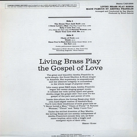 Living Brass - Living Brass Play Songs Made Famous By Aretha Franklin