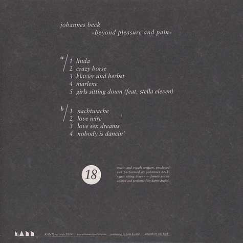 Johannes Beck - Beyond Pleasure And Pain LP