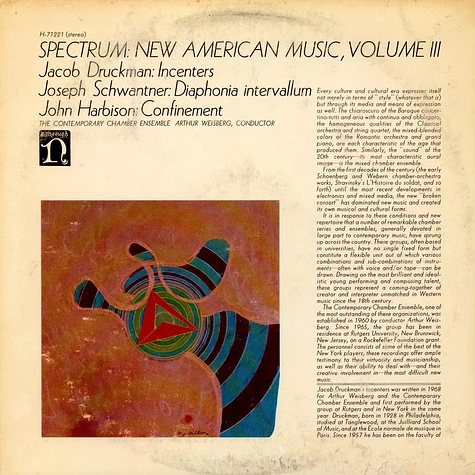 Jacob Druckman / Joseph Schwantner / John Harbison - Spectrum: New American Music Volume III