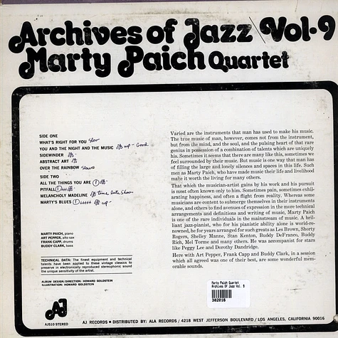 Marty Paich Quartet - Archives Of Jazz Vol. 9