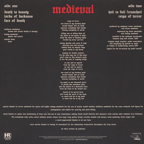 Medieval - Reign Of Terror Black Vinyl Edition