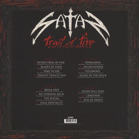 Satan - Trail Of Fire - Live In North America Black Vinyl Edition