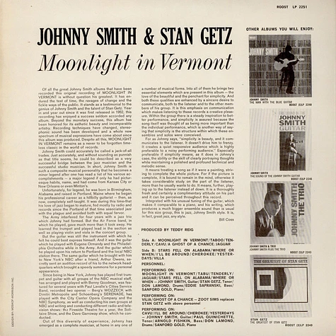 Johnny Smith And Stan Getz - Moonlight In Vermont