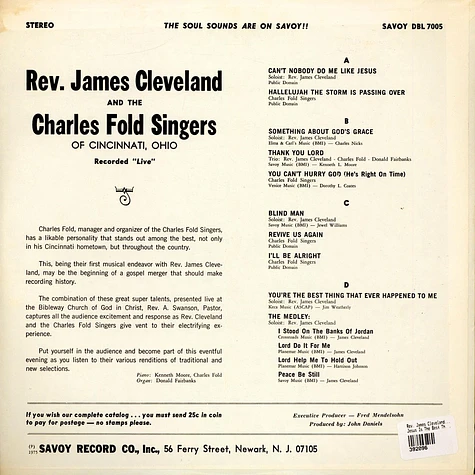 Rev. James Cleveland And The Charles Fold Singers - Jesus Is The Best Thing That Ever Happened To Me