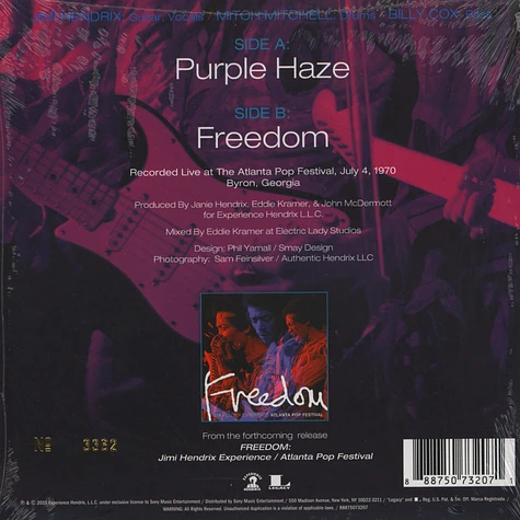Jimi Hendrix - Purple Haze b/w Freedom (Live at The Atlanta Pop Festival, July 4, 1970)