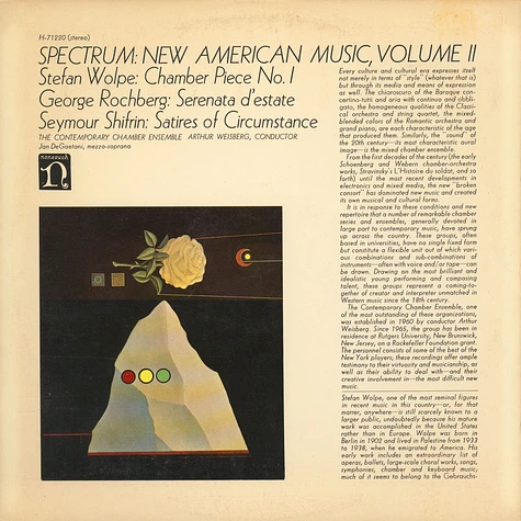 Stefan Wolpe / George Rochberg / Seymour Shifrin - Contemporary Chamber Ensemble, Arthur Weisberg, Jan DeGaetani - Spectrum: New American Music, Volume II