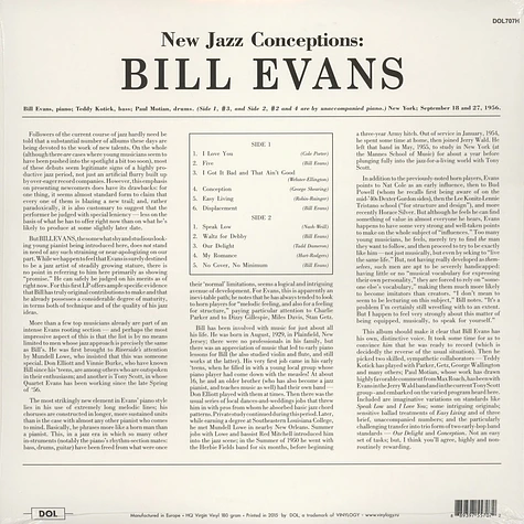 Bill Evans - New Jazz Conceptions 180g Vinyl Edition