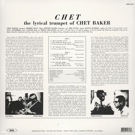 Chet Baker - Chet 180g Vinyl Edition