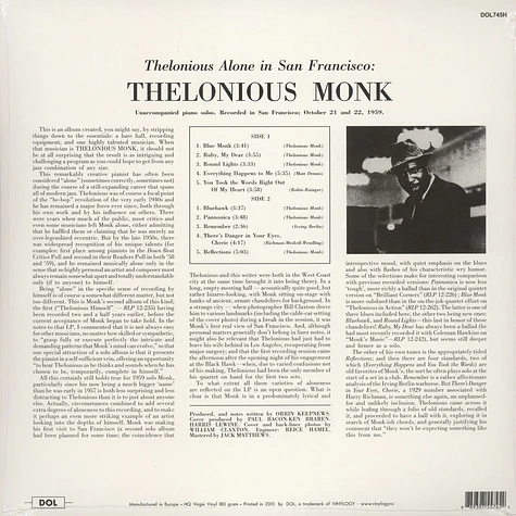 Thelonious Monk - Alone In San Francisco 180g Vinyl Edition