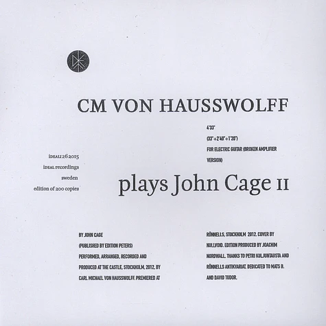 Carl Michael Von Hausswolff - Plays John Cage II