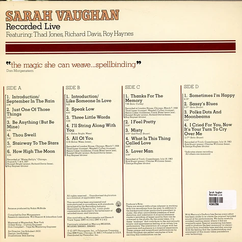 Sarah Vaughan - Recorded Live