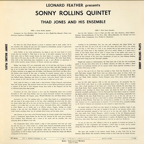 Sonny Rollins Quintet, Thad Jones And His Ensemble - Sonny Rollins Plays