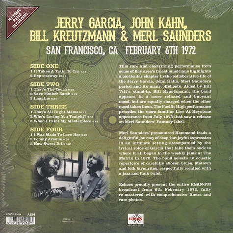 Jerry Garcia / John Kahn / Bill Kreutzman - Pacific High Studio San Francisco, CA 06-02-72