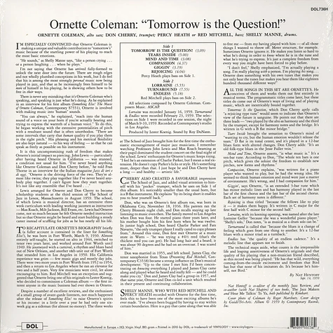 Ornette Coleman - Tomorrow Is The Question 180g Vinyl Edition