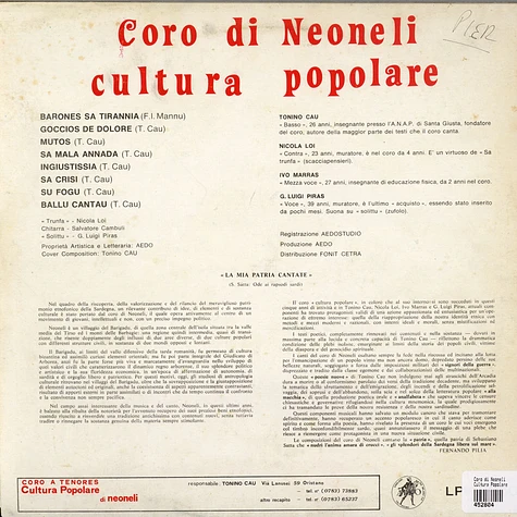 Coro di Neoneli - Cultura Popolare