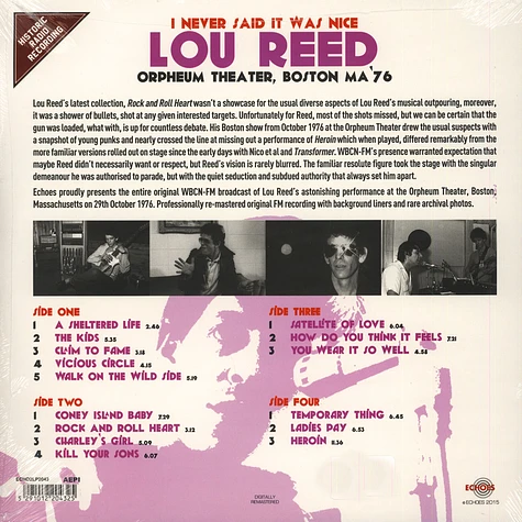 Lou Reed - I Never Said It Was Nice, Orpheum Theater
