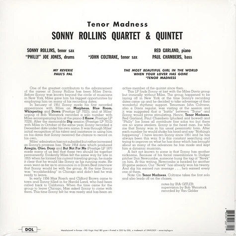 Sonny Rollins - Tenor Madness 180g Vinyl Edition