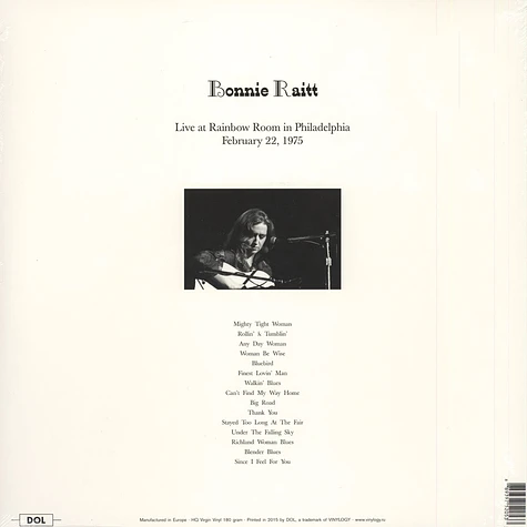 Bonnie Raitt - Live At Rainbow Room In Philadelphia February 22, 1975 WMMR 180g Vinyl Edition