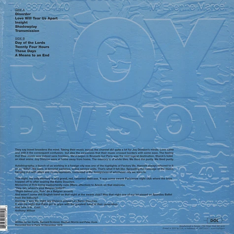 Joy Division - Live At Les Bains Douches, Paris December 18, 1979 180g Vinyl Edition