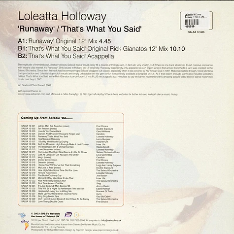 Loleatta Holloway - Runaway / That's What You Said