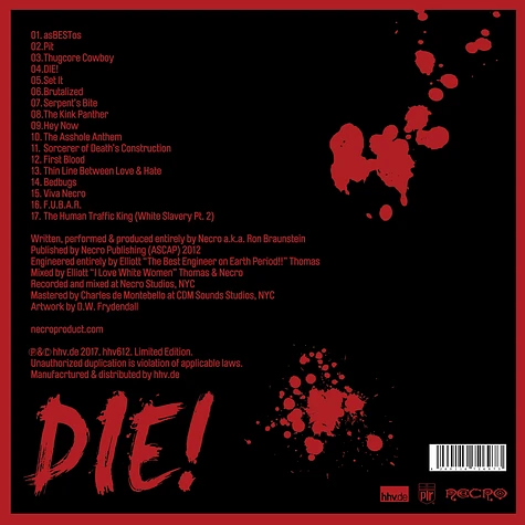 Necro - Die! Black Vinyl Edition