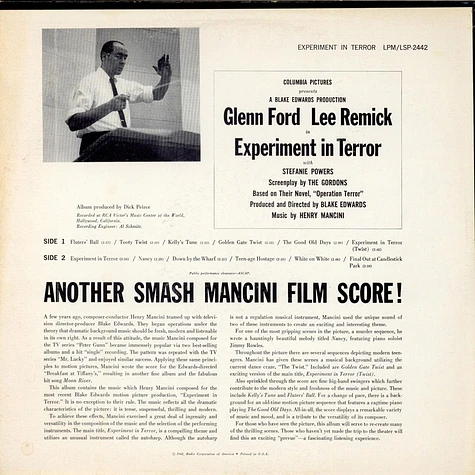 Henry Mancini - Experiment In Terror (Music From The Motion Picture Score)