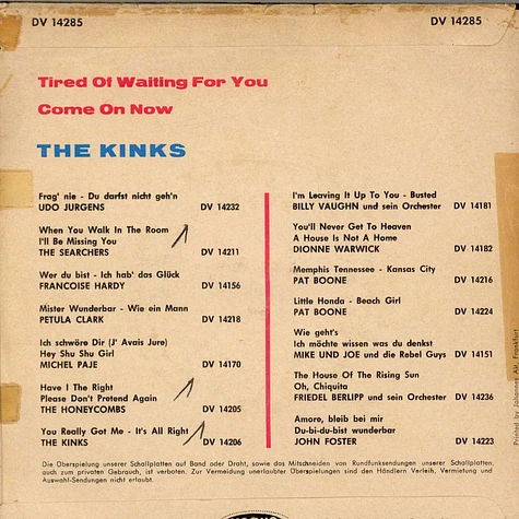 The Kinks - Tired Of Waiting For You / Come On Now