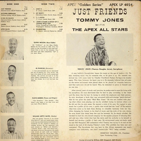 Tommy "Madman" Jones With The Apex All-Stars - Just Friends