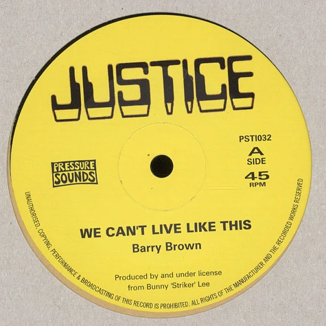 Barry Brown & The Aggrovators - We Can’t Live Like This/From Creation I Man There