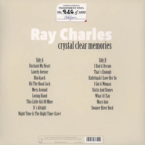 Ray Charles - Crystal Clear Memories Clear Vinyl Edition