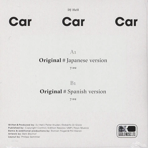 DJ Hell - Car Car Car Clear Vinyl Edition